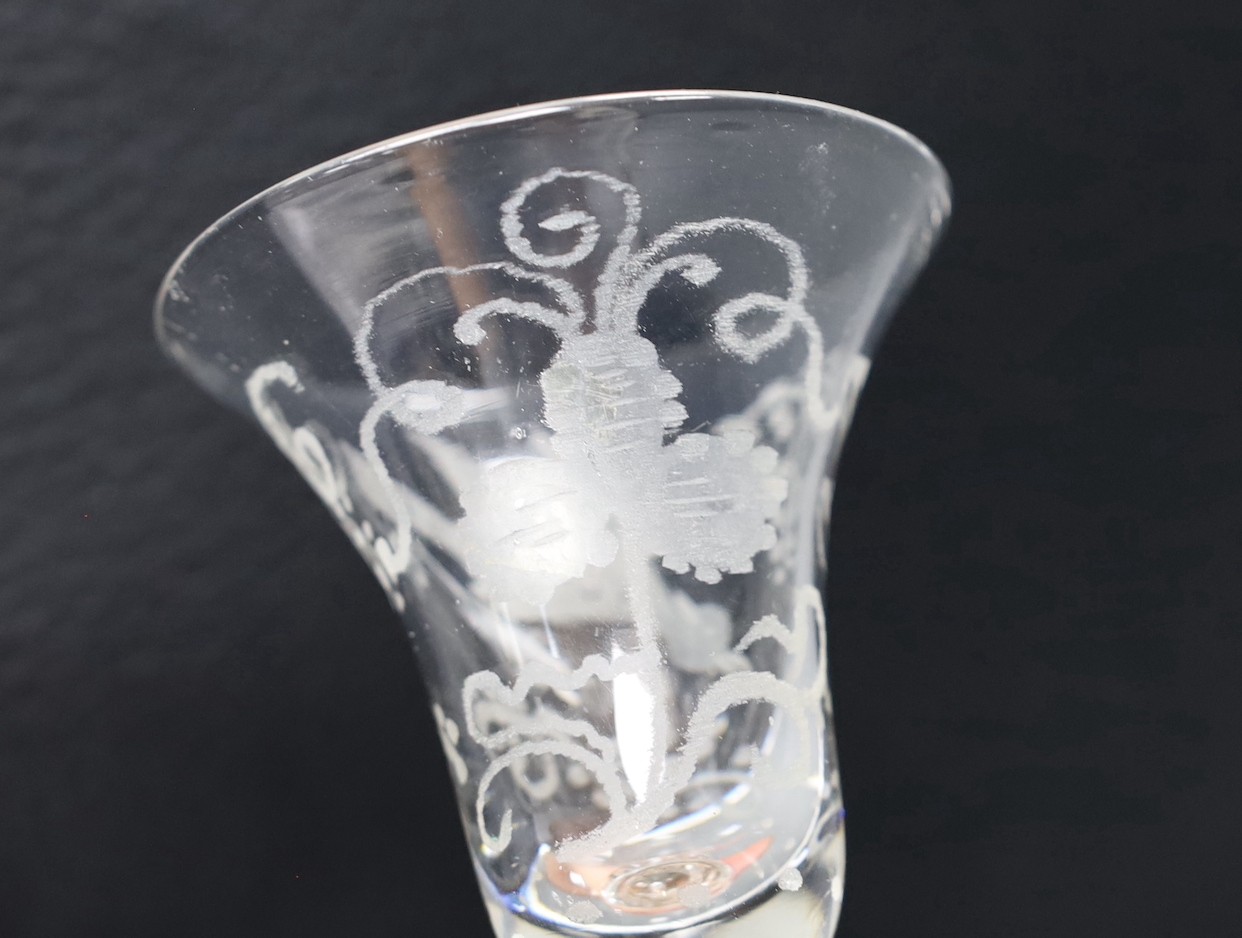 An 18th century wheel engraved balustrade fluted glass, 15cm tall